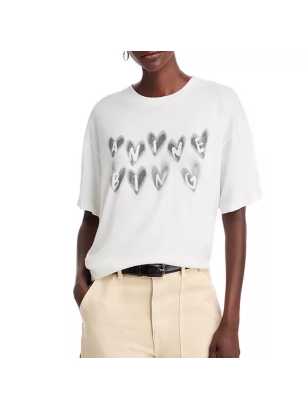 ANINE BING Cade Hearts Printed Cotton Jersey Tee White Size M